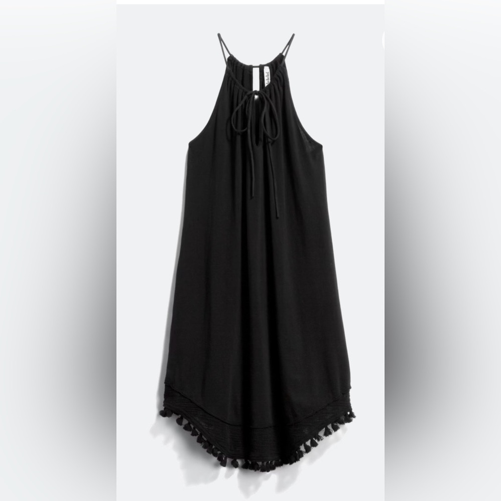 NWT Michael Stars Karla Tassel Detail Knit Halter Dress Black